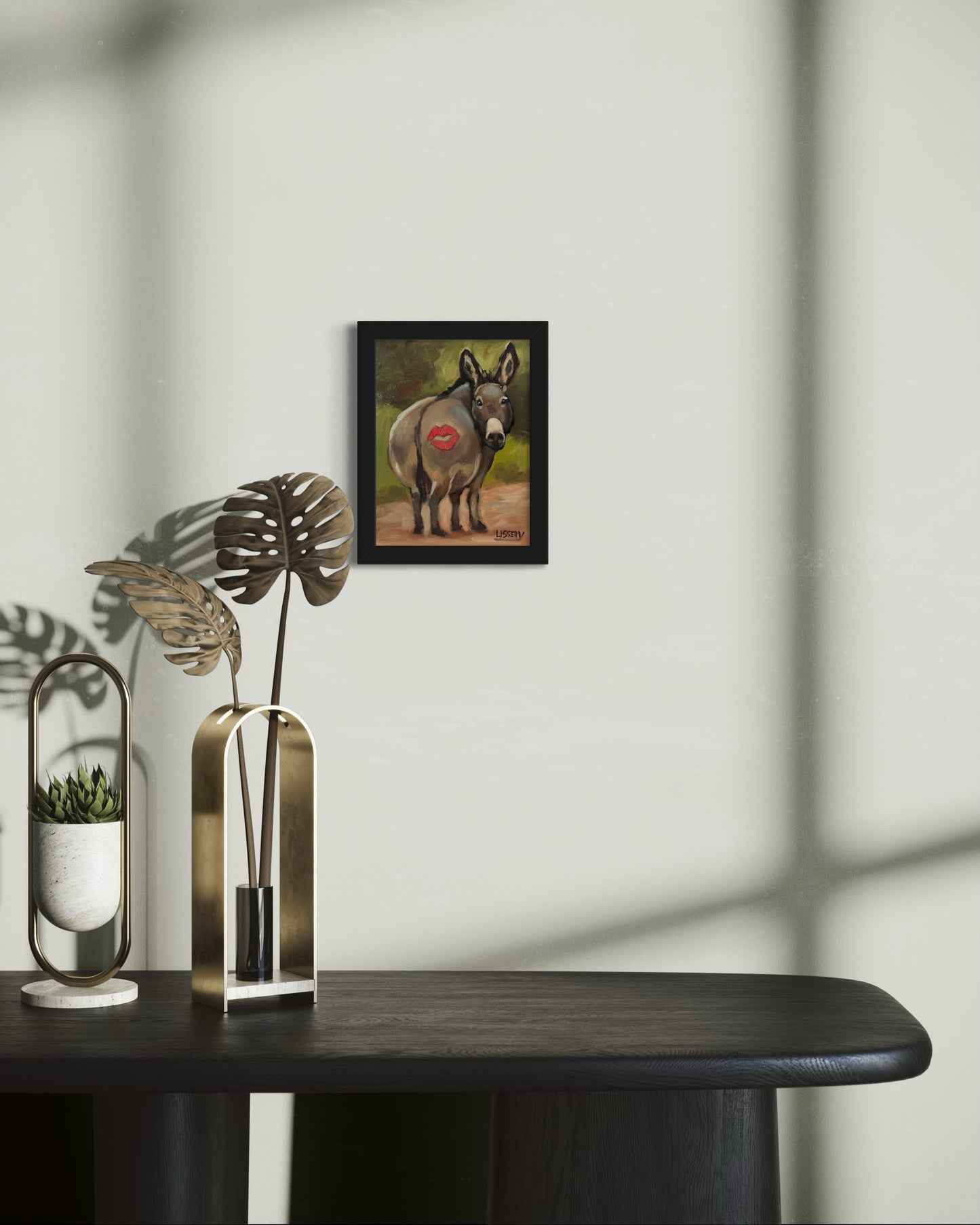“Kiss” – Original Whimsical Donkey Oil Painting (8x6 Panel)
