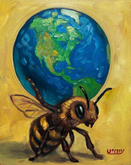 Atlas – Original Bee & Earth Oil Painting by David Ussery | 8x10 on MDF Panel | Framed, Signed, Varnished, Ready to Hang - David Ussery