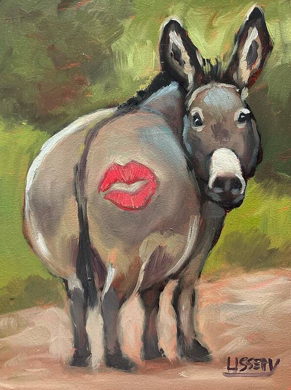 “Kiss” – Original Whimsical Donkey Oil Painting (8x6 Panel)