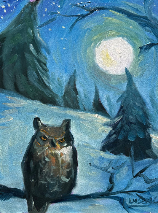 “Nightwatch” – A Nocturnal Moment in Oil Paint