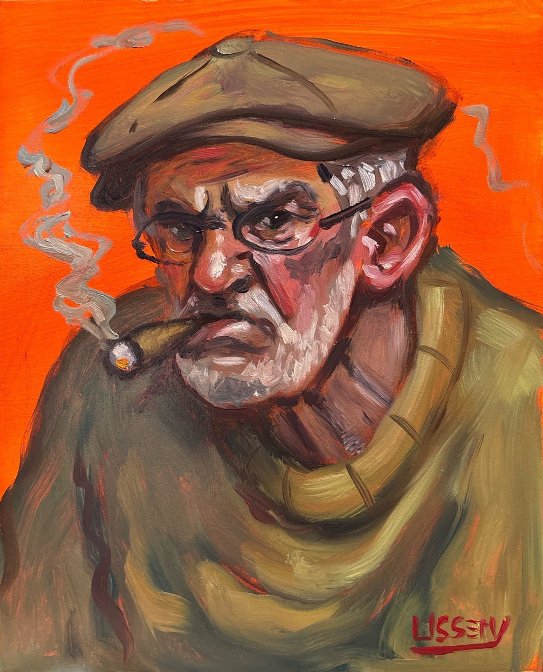 Grumpy Old Man – New Original Oil Painting (8x10 Varnished Panel) by David Ussery - David Ussery