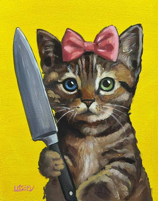 New Painting Drop: “Precious” – Cute, Armed, and Dangerous 🐱🔪 - David Ussery