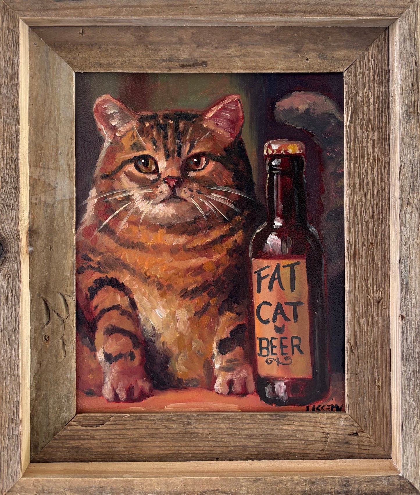 “Fat Cat Beer” oil 8x10. Framed