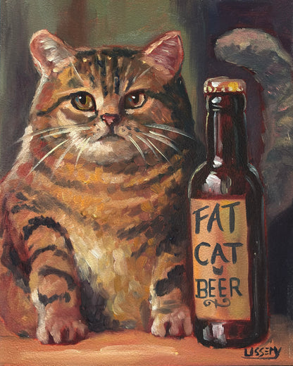 “Fat Cat Beer” oil 8x10. Framed