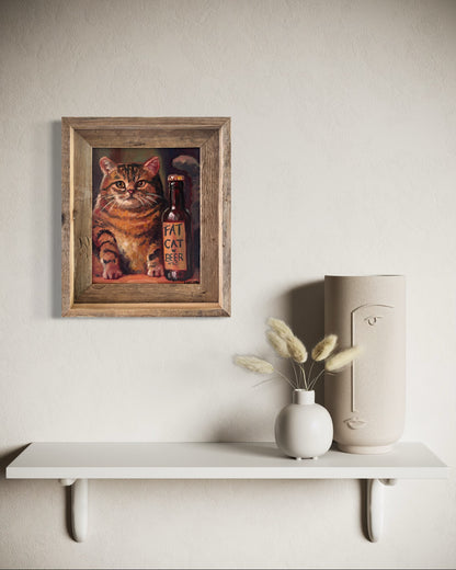 “Fat Cat Beer” oil 8x10. Framed
