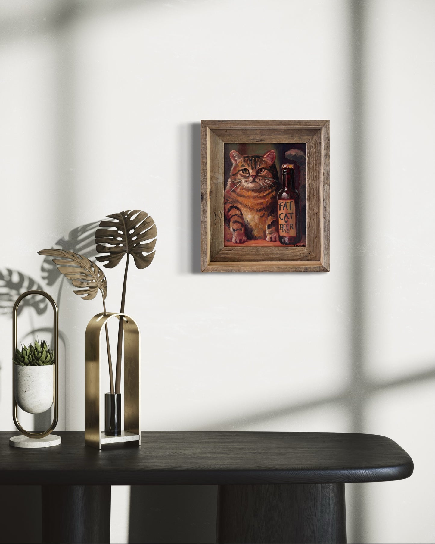 “Fat Cat Beer” oil 8x10. Framed