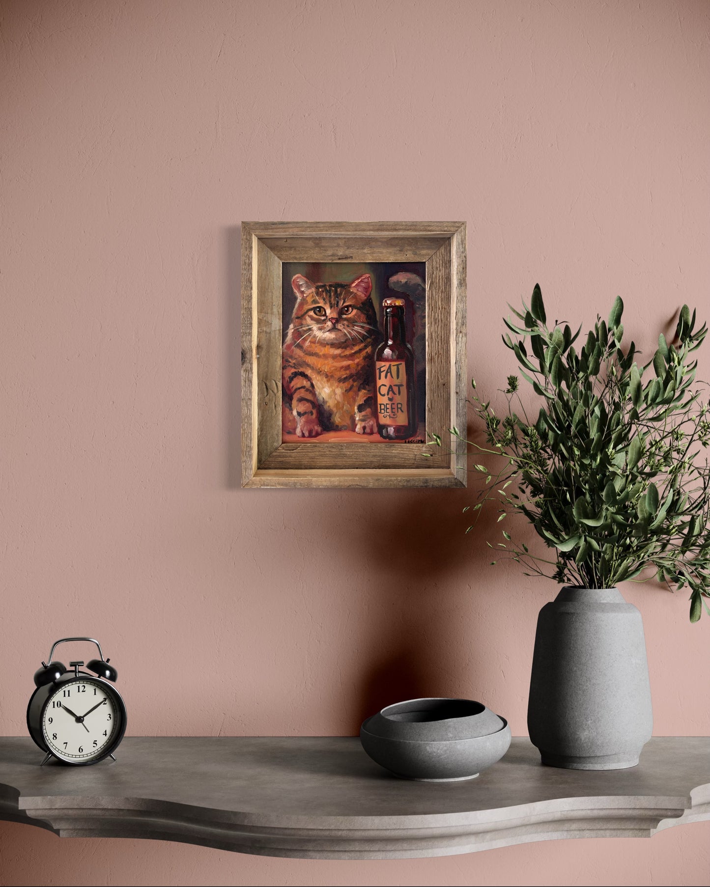 “Fat Cat Beer” oil 8x10. Framed