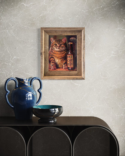 “Fat Cat Beer” oil 8x10. Framed