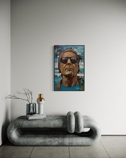 Anthony Bourdain Original Oil Painting – 24x36” by David Ussery | Framed, Varnished, Ready to Hang + Free Shipping