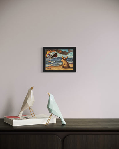 Did My Ship Come In? – Original 6”x8” Oil Painting by David Ussery | Satirical Surreal Pig Art