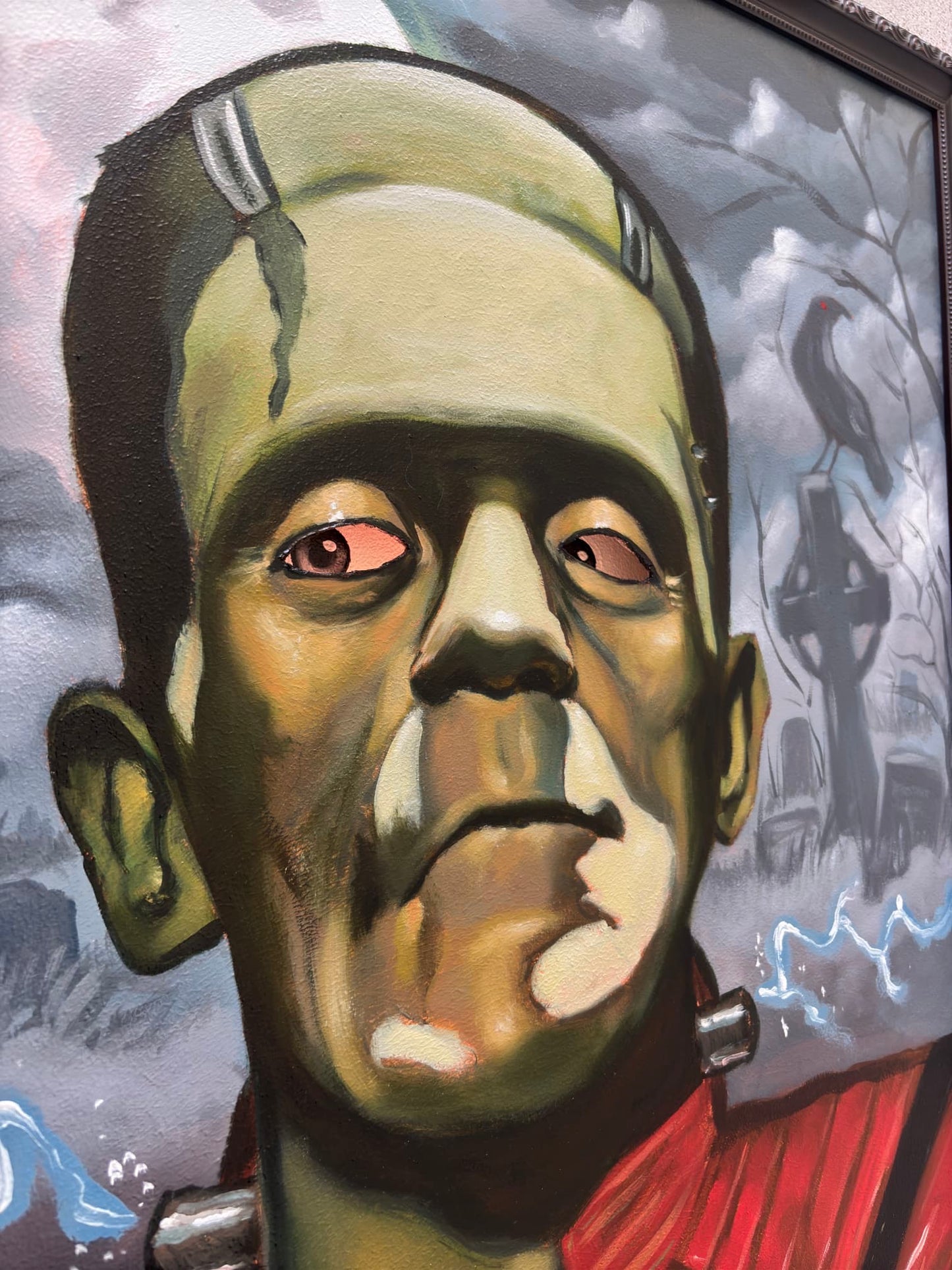 “Thrillerstein” oil 24x36 framed panel. Unique Interactive Painting.