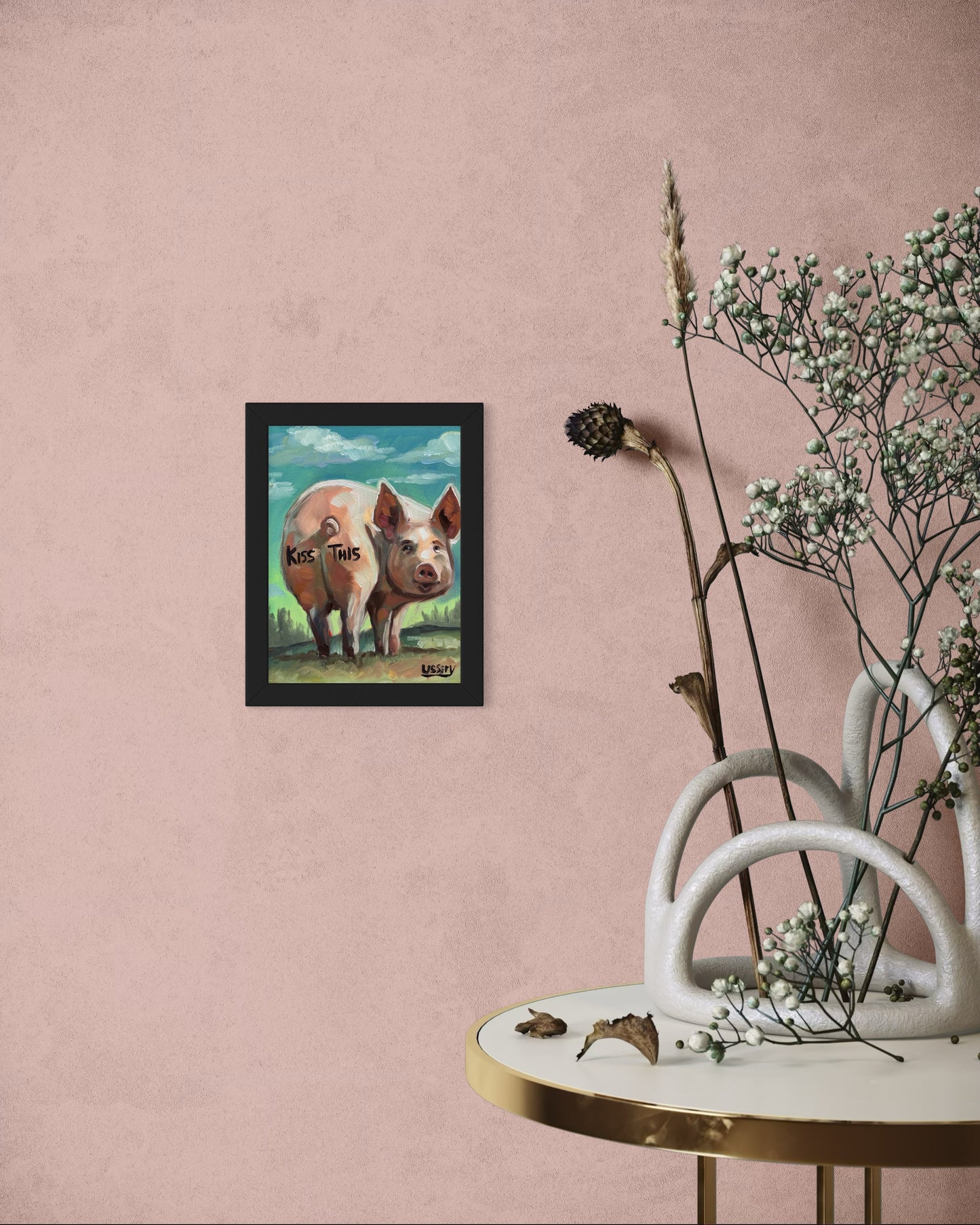 Kiss This – Original Pig Oil Painting 8x6 | Funny Animal Art by David Ussery | Unique Collectible Wall Decor