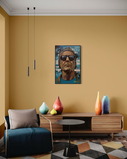 Anthony Bourdain Original Oil Painting – 24x36” by David Ussery | Framed, Varnished, Ready to Hang + Free Shipping