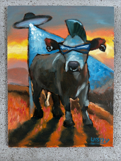 “Cosmic Cow” oil 8x6 panel