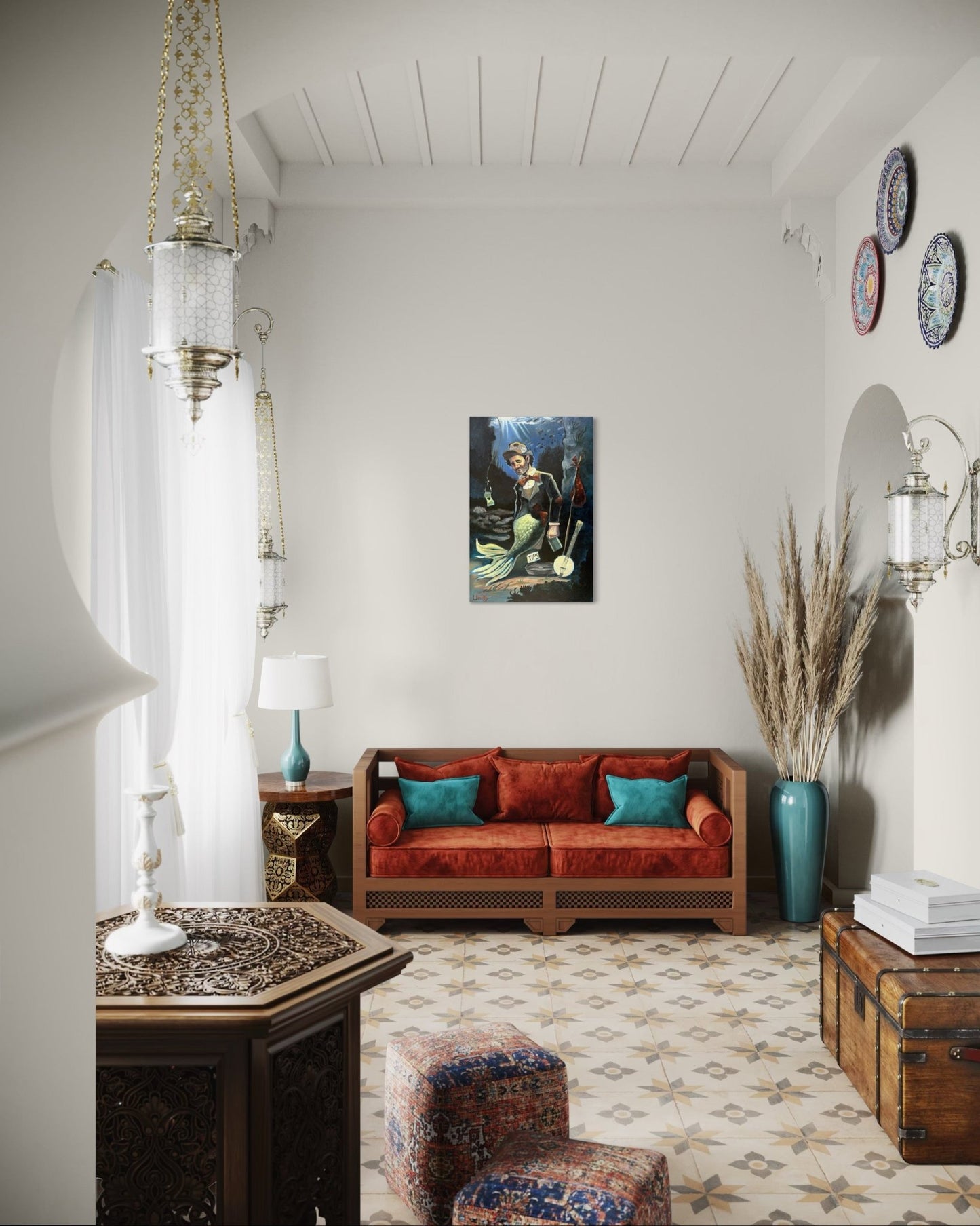 “A Fish Story” oil 24x36 wraped canvas - David Ussery