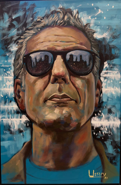 Anthony Bourdain Original Oil Painting – 24x36” by David Ussery | Framed, Varnished, Ready to Hang + Free Shipping - David Ussery