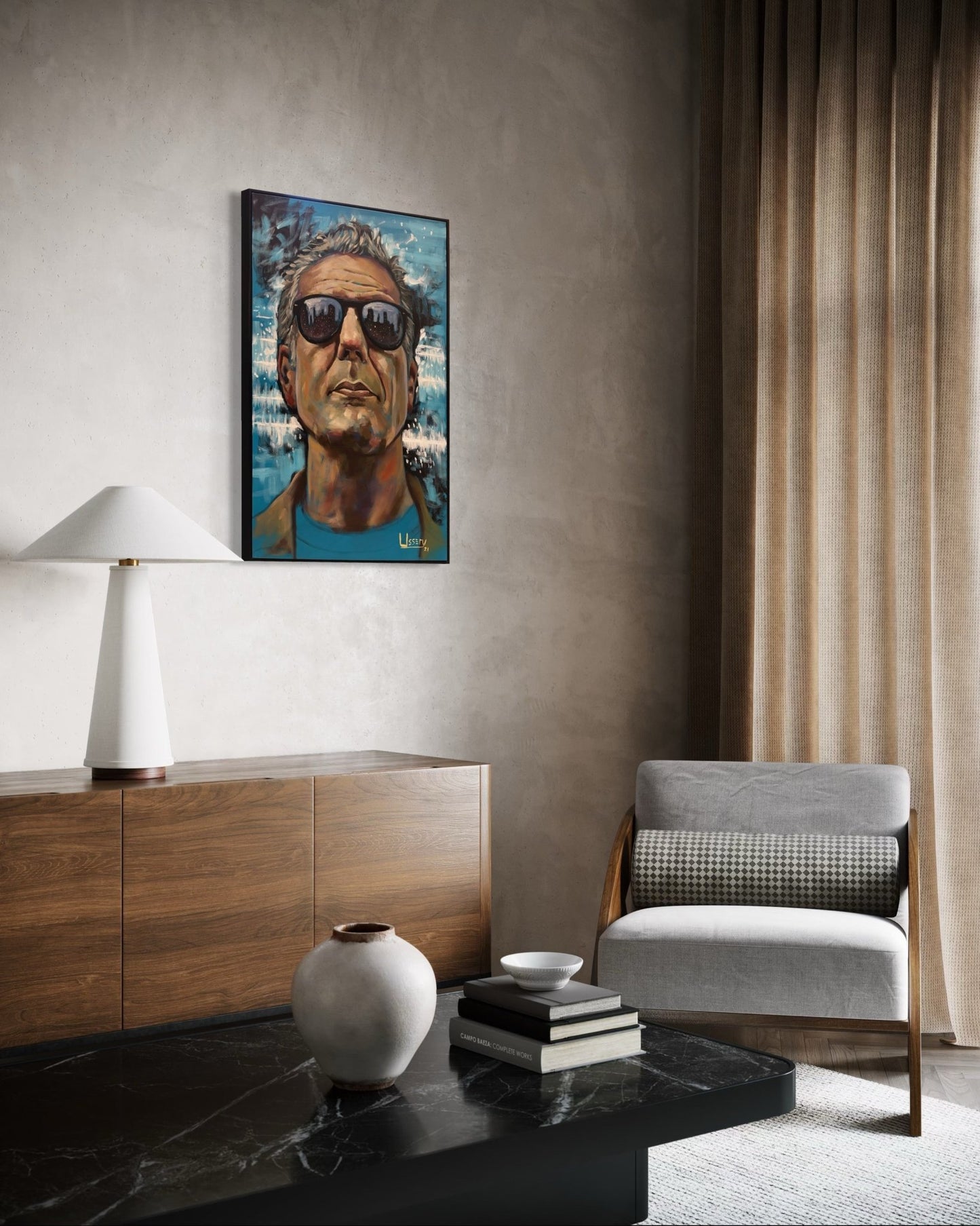 Anthony Bourdain Original Oil Painting – 24x36” by David Ussery | Framed, Varnished, Ready to Hang + Free Shipping - David Ussery