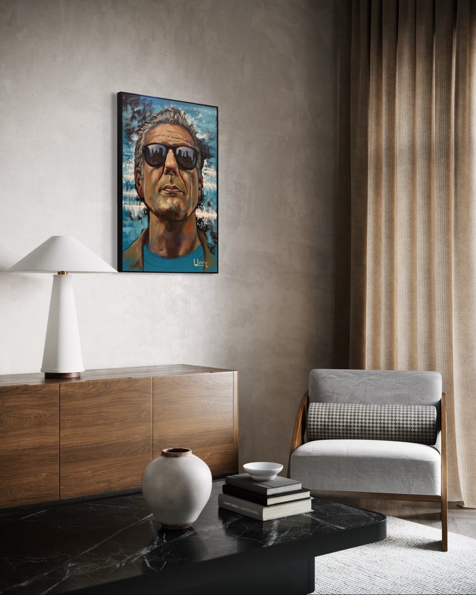 Anthony Bourdain Original Oil Painting – 24x36” by David Ussery | Framed, Varnished, Ready to Hang + Free Shipping - David Ussery