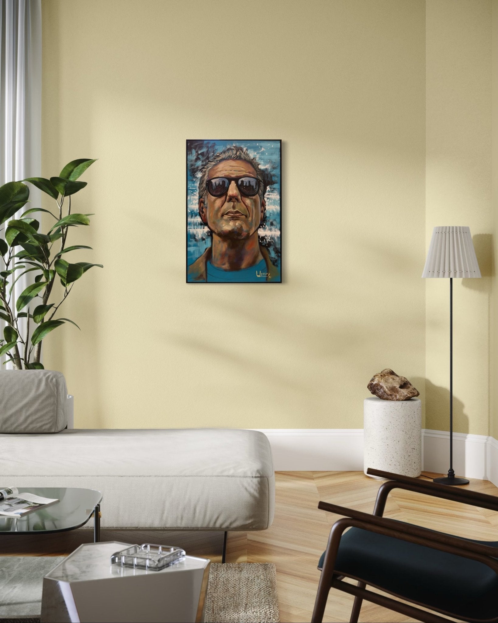 Anthony Bourdain Original Oil Painting – 24x36” by David Ussery | Framed, Varnished, Ready to Hang + Free Shipping - David Ussery