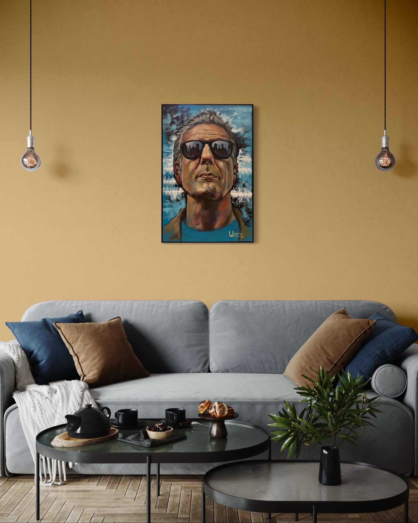 Anthony Bourdain Original Oil Painting – 24x36” by David Ussery | Framed, Varnished, Ready to Hang + Free Shipping - David Ussery