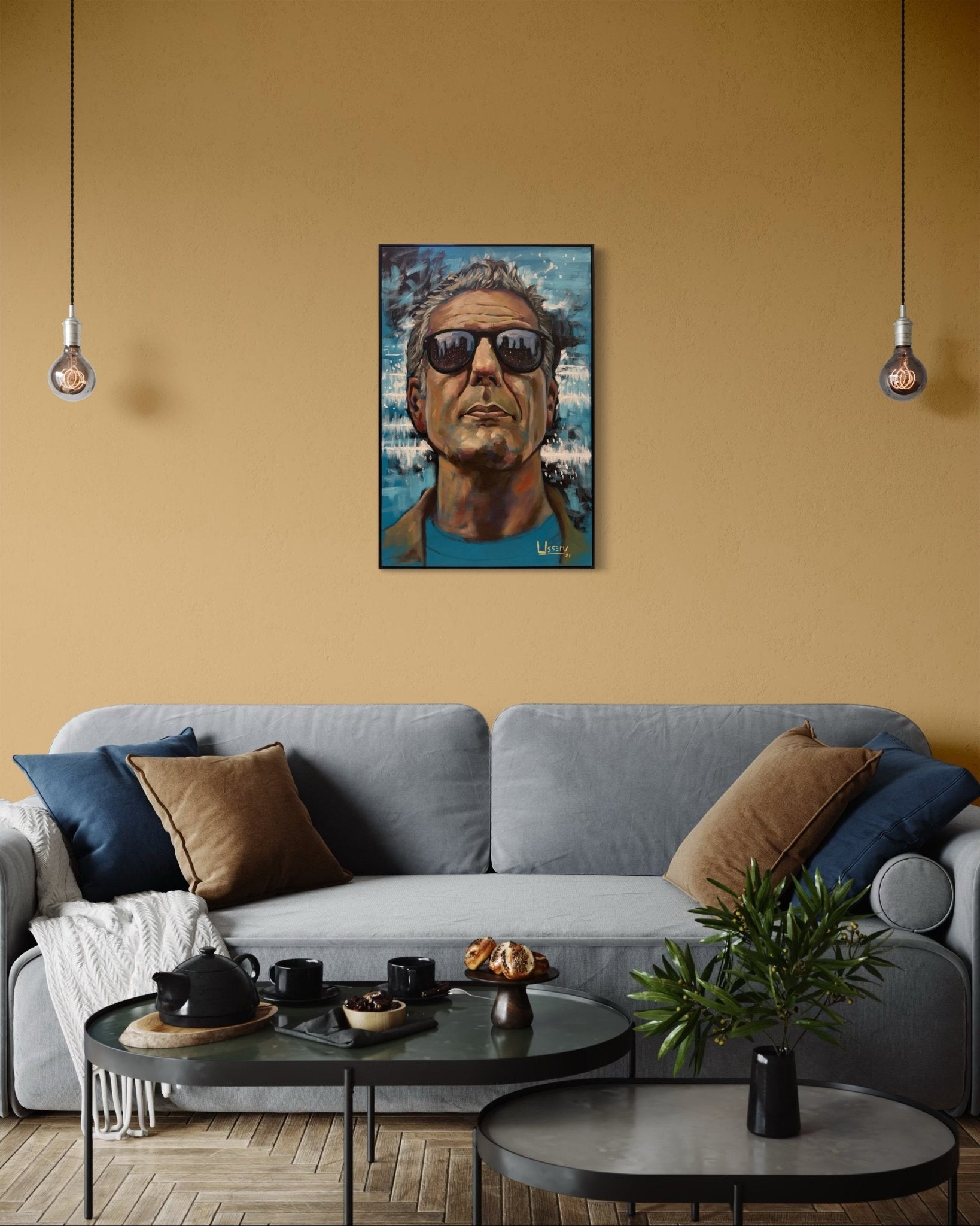 Anthony Bourdain Original Oil Painting – 24x36” by David Ussery | Framed, Varnished, Ready to Hang + Free Shipping - David Ussery