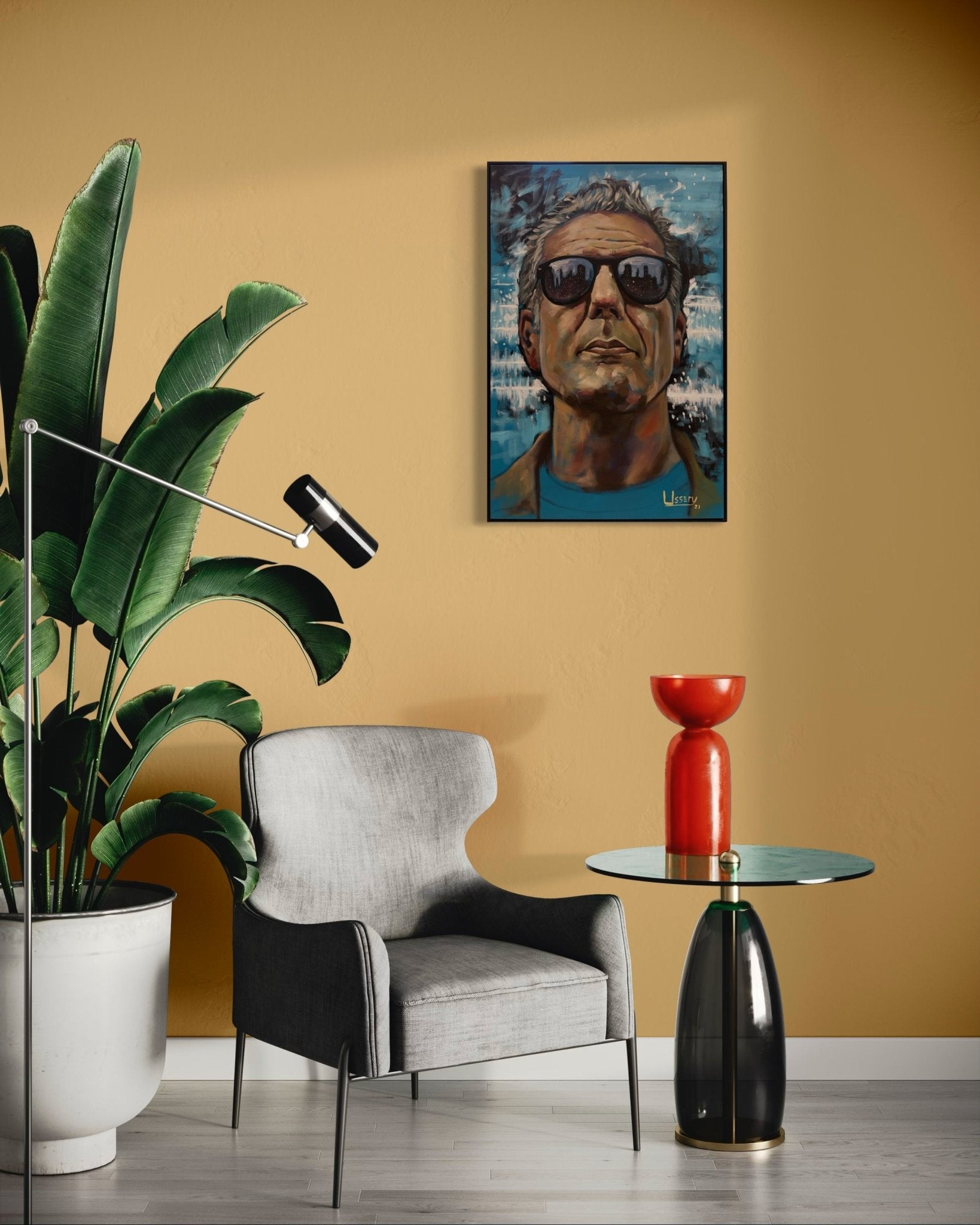 Anthony Bourdain Original Oil Painting – 24x36” by David Ussery | Framed, Varnished, Ready to Hang + Free Shipping - David Ussery