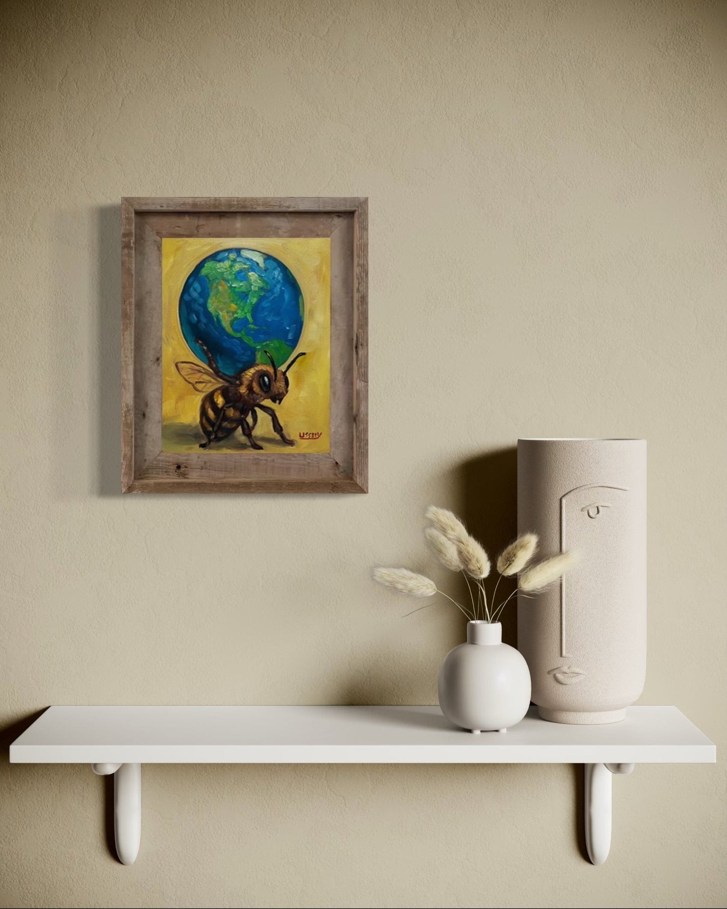 Atlas – Original Bee & Earth Oil Painting by David Ussery | 8x10 on MDF Panel | Framed, Signed, Varnished, Ready to Hang - David Ussery