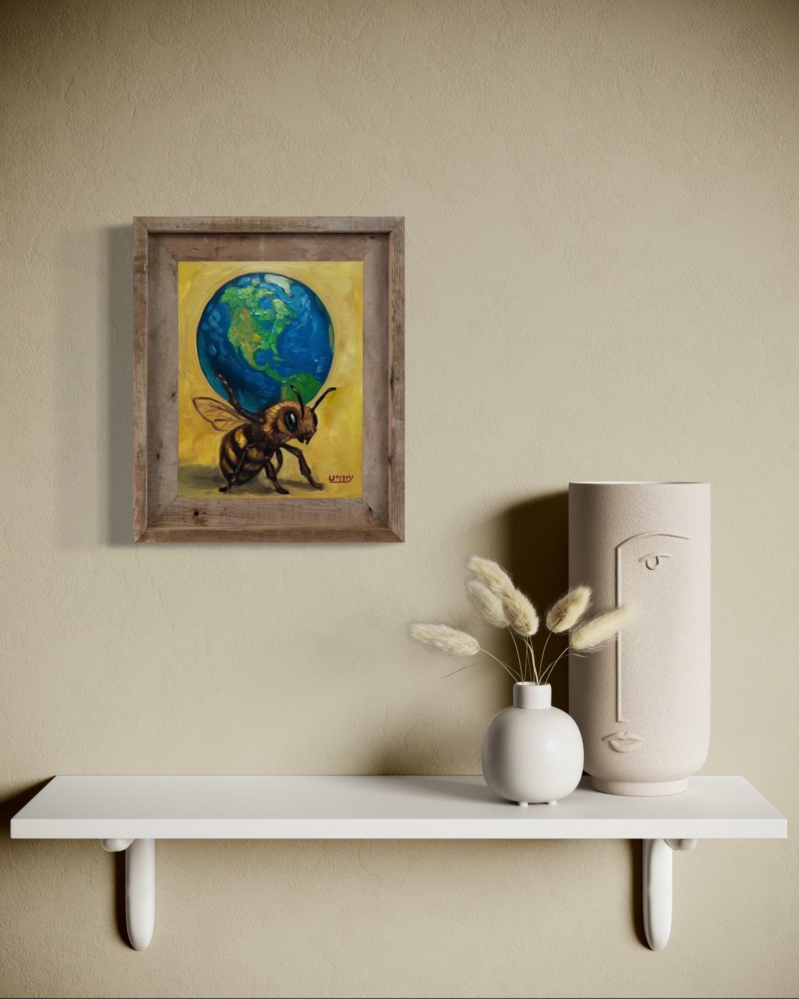Atlas – Original Bee & Earth Oil Painting by David Ussery | 8x10 on MDF Panel | Framed, Signed, Varnished, Ready to Hang - David Ussery