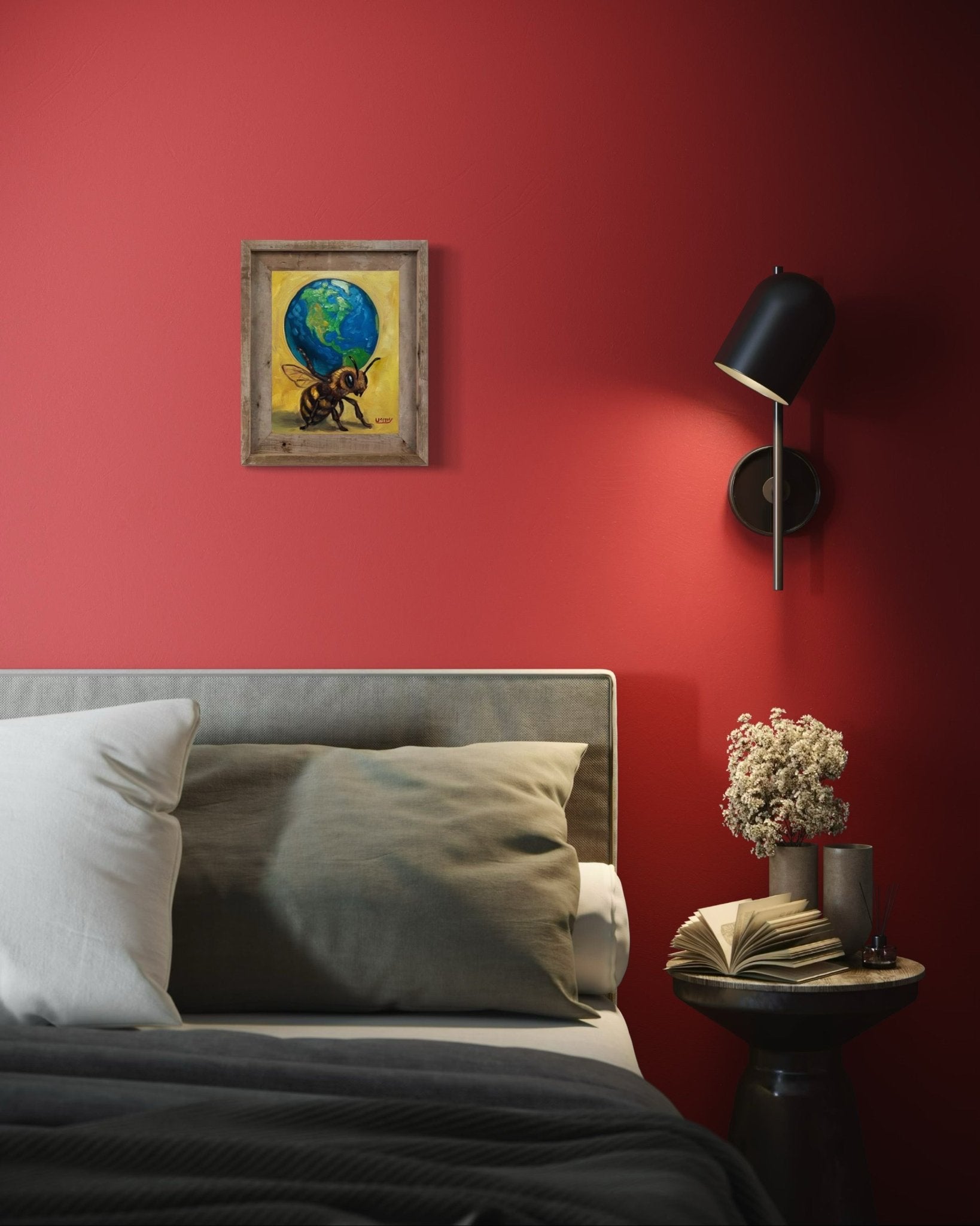 Atlas – Original Bee & Earth Oil Painting by David Ussery | 8x10 on MDF Panel | Framed, Signed, Varnished, Ready to Hang - David Ussery