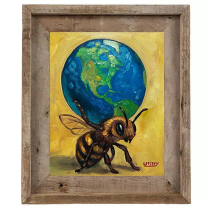 Atlas – Original Bee & Earth Oil Painting by David Ussery | 8x10 on MDF Panel | Framed, Signed, Varnished, Ready to Hang - David Ussery