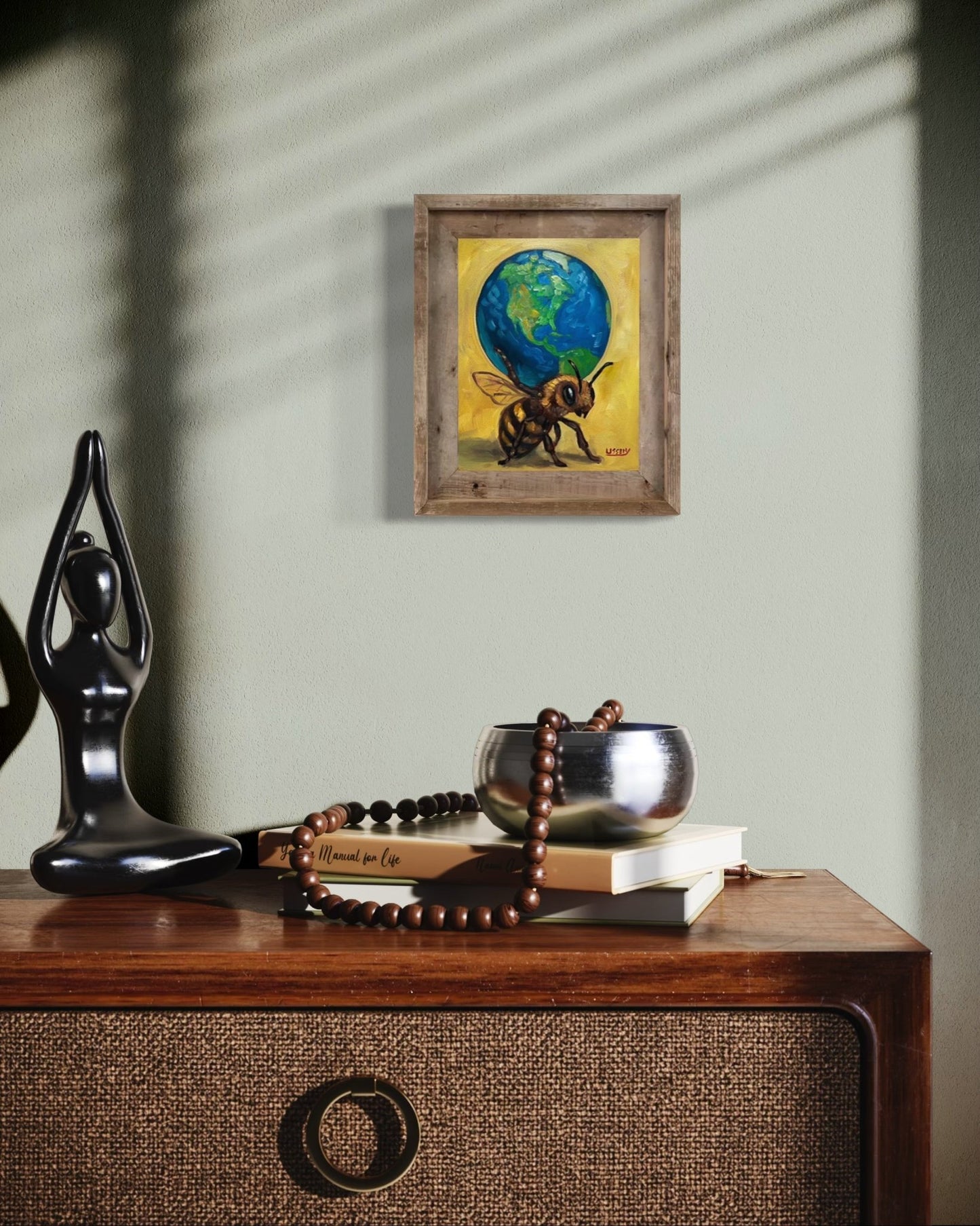 Atlas – Original Bee & Earth Oil Painting by David Ussery | 8x10 on MDF Panel | Framed, Signed, Varnished, Ready to Hang - David Ussery