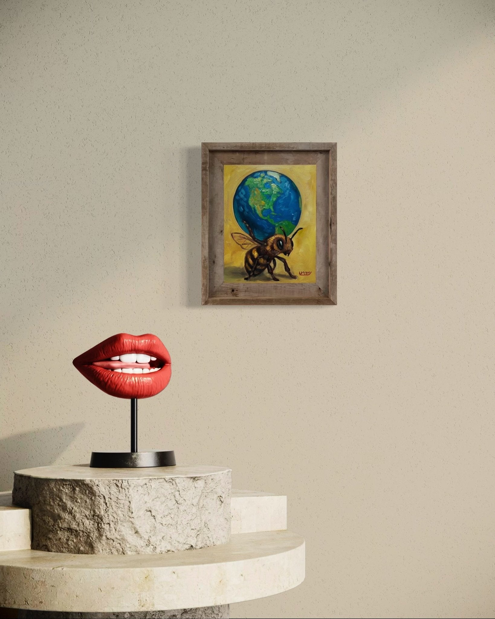 Atlas – Original Bee & Earth Oil Painting by David Ussery | 8x10 on MDF Panel | Framed, Signed, Varnished, Ready to Hang - David Ussery