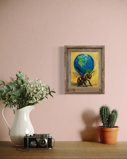 Atlas – Original Bee & Earth Oil Painting by David Ussery | 8x10 on MDF Panel | Framed, Signed, Varnished, Ready to Hang - David Ussery