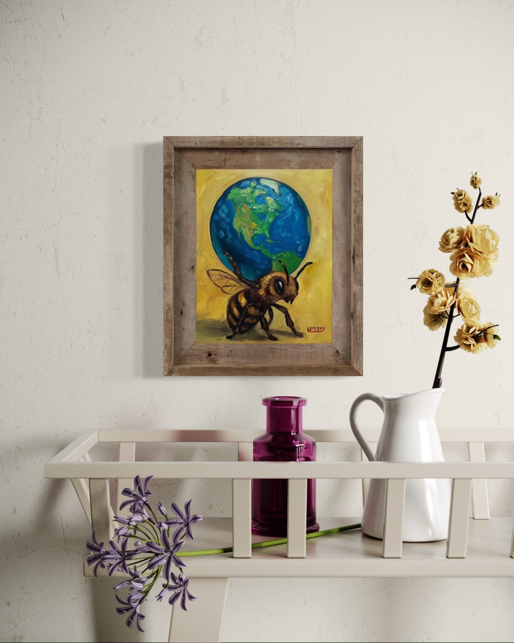 Atlas – Original Bee & Earth Oil Painting by David Ussery | 8x10 on MDF Panel | Framed, Signed, Varnished, Ready to Hang - David Ussery