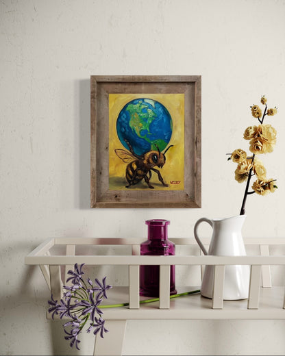 Atlas – Original Bee & Earth Oil Painting by David Ussery | 8x10 on MDF Panel | Framed, Signed, Varnished, Ready to Hang - David Ussery