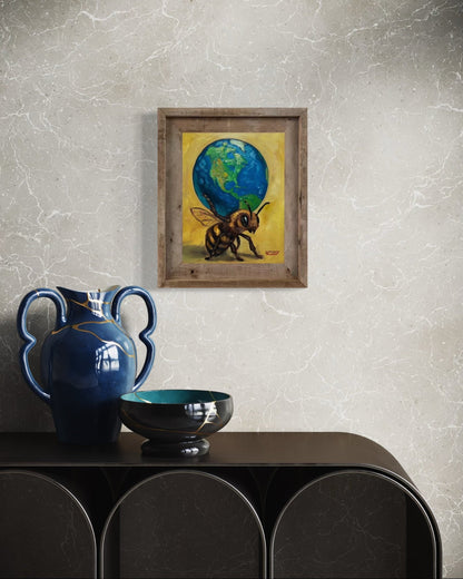 Atlas – Original Bee & Earth Oil Painting by David Ussery | 8x10 on MDF Panel | Framed, Signed, Varnished, Ready to Hang - David Ussery