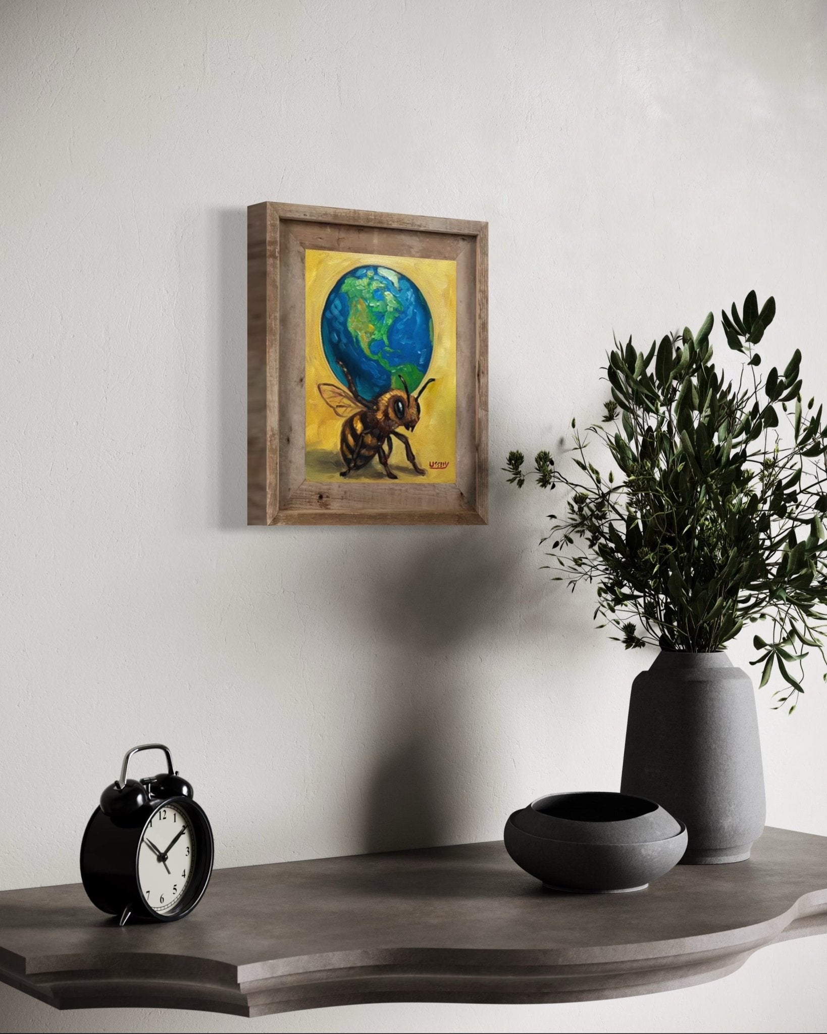 Atlas – Original Bee & Earth Oil Painting by David Ussery | 8x10 on MDF Panel | Framed, Signed, Varnished, Ready to Hang - David Ussery