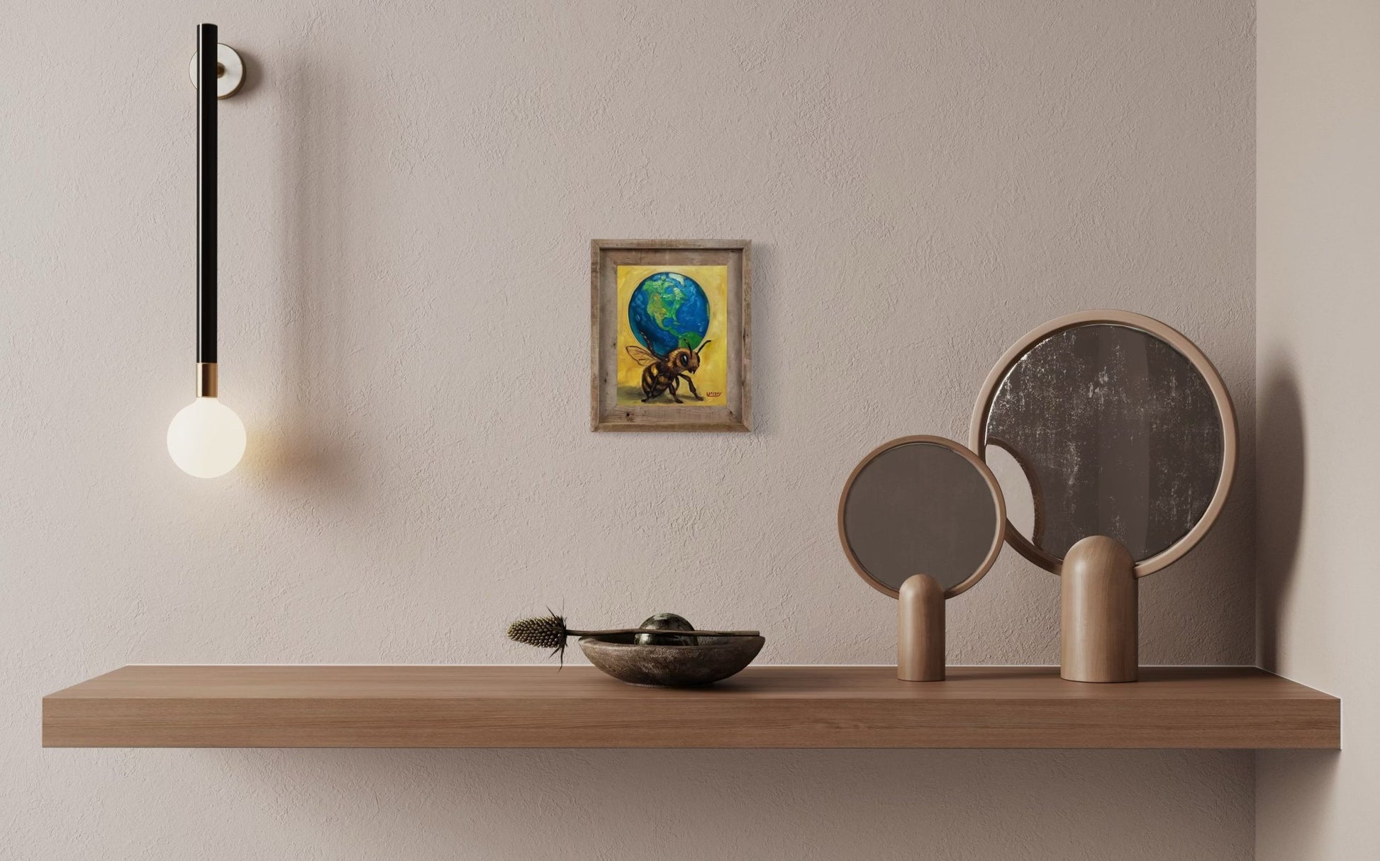 Atlas – Original Bee & Earth Oil Painting by David Ussery | 8x10 on MDF Panel | Framed, Signed, Varnished, Ready to Hang - David Ussery
