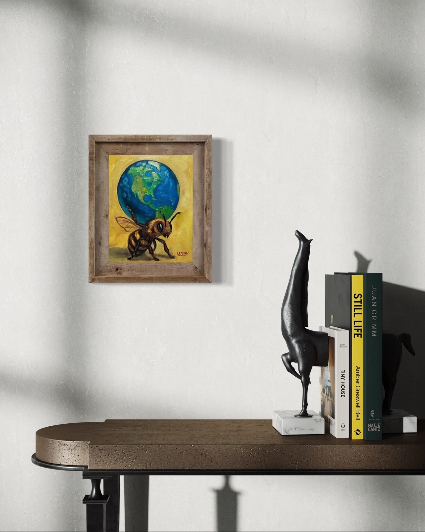 Atlas – Original Bee & Earth Oil Painting by David Ussery | 8x10 on MDF Panel | Framed, Signed, Varnished, Ready to Hang - David Ussery
