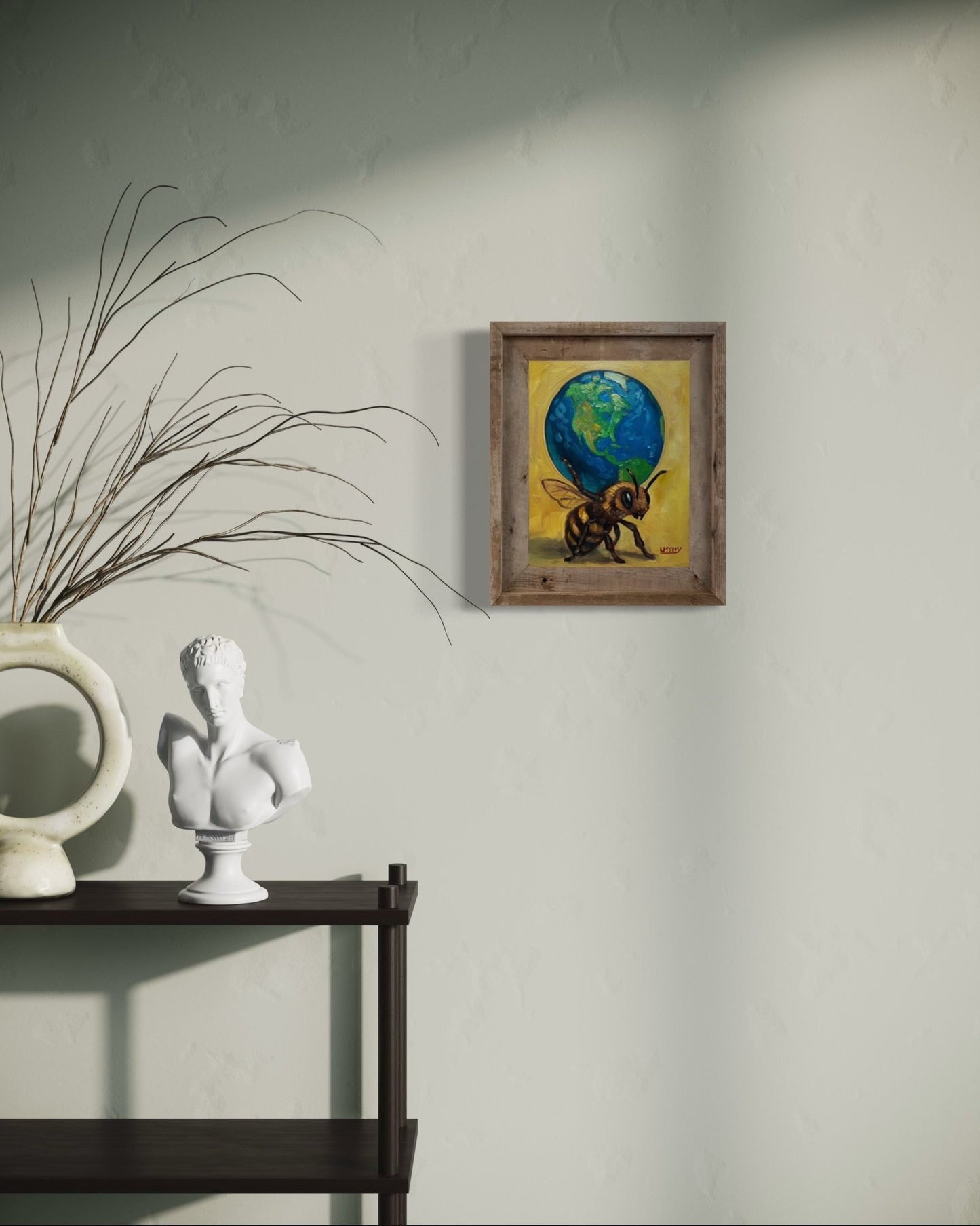Atlas – Original Bee & Earth Oil Painting by David Ussery | 8x10 on MDF Panel | Framed, Signed, Varnished, Ready to Hang - David Ussery
