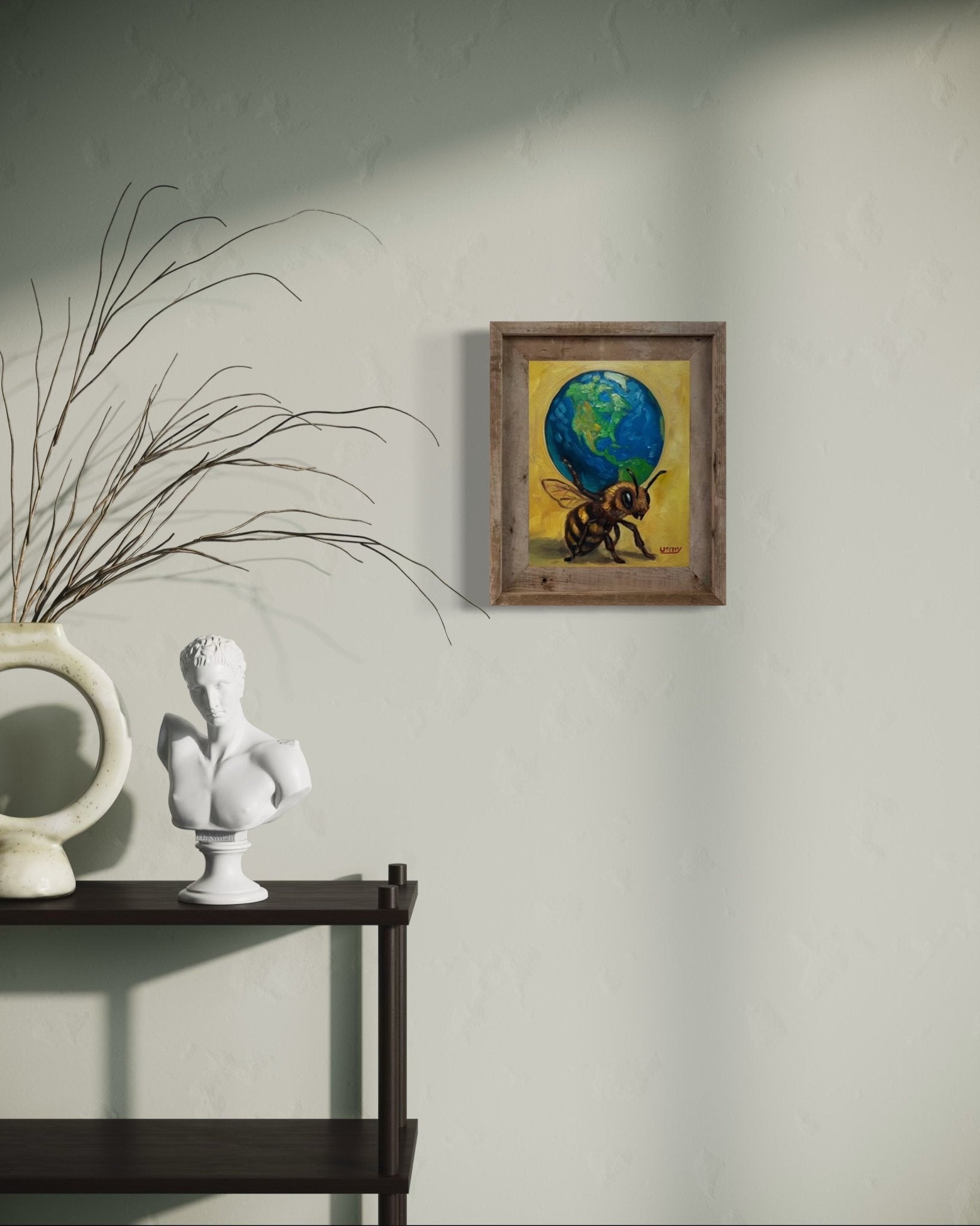 Atlas – Original Bee & Earth Oil Painting by David Ussery | 8x10 on MDF Panel | Framed, Signed, Varnished, Ready to Hang - David Ussery
