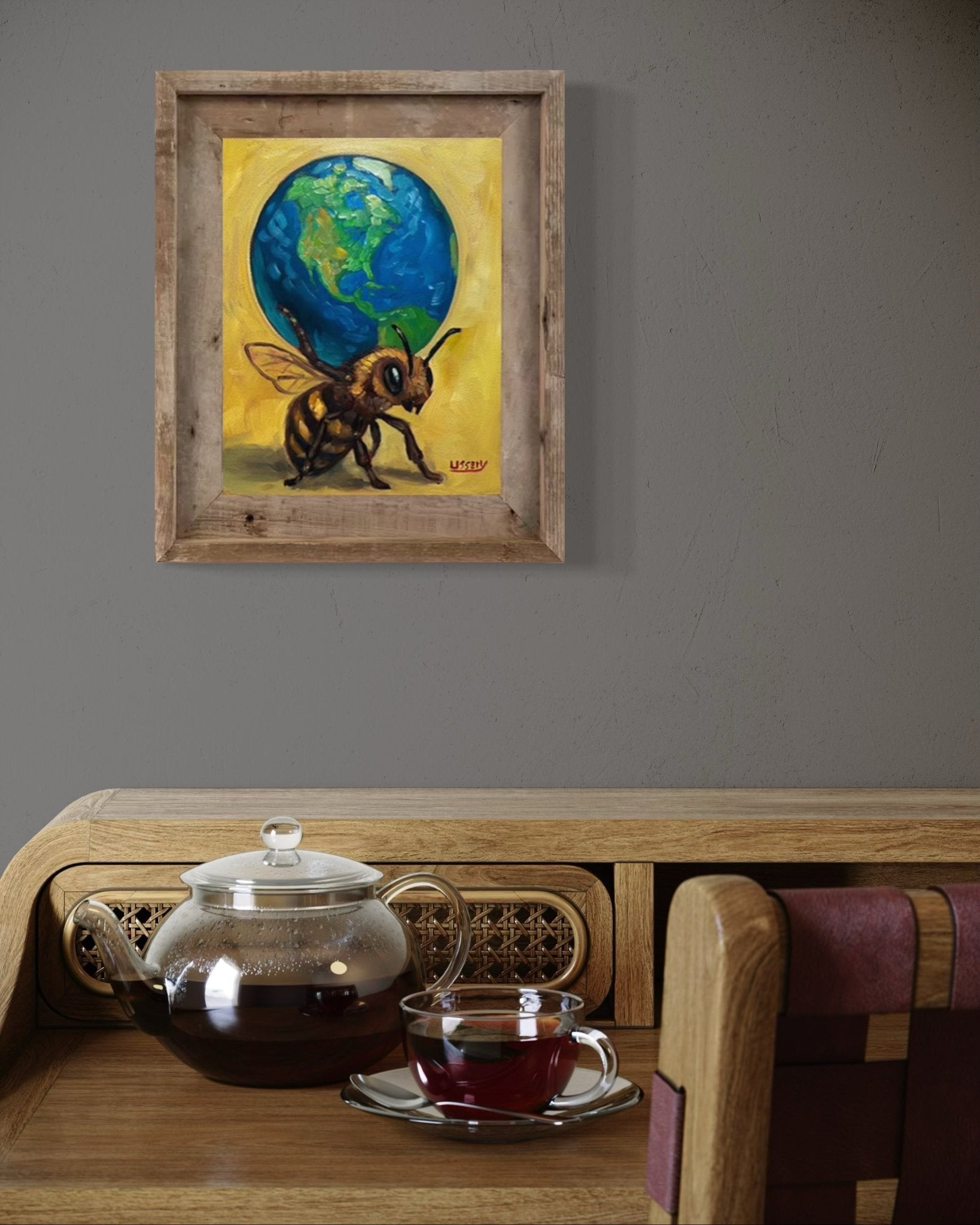 Atlas – Original Bee & Earth Oil Painting by David Ussery | 8x10 on MDF Panel | Framed, Signed, Varnished, Ready to Hang - David Ussery