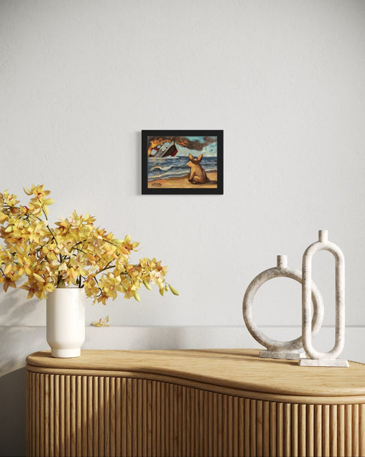 Did My Ship Come In? – Original 6”x8” Oil Painting by David Ussery | Satirical Surreal Pig Art - David Ussery