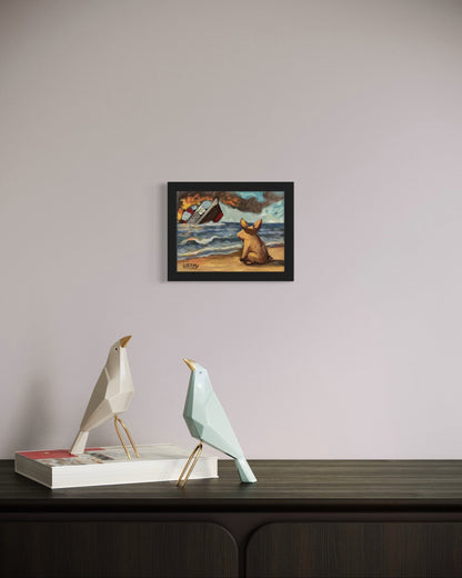 Did My Ship Come In? – Original 6”x8” Oil Painting by David Ussery | Satirical Surreal Pig Art - David Ussery