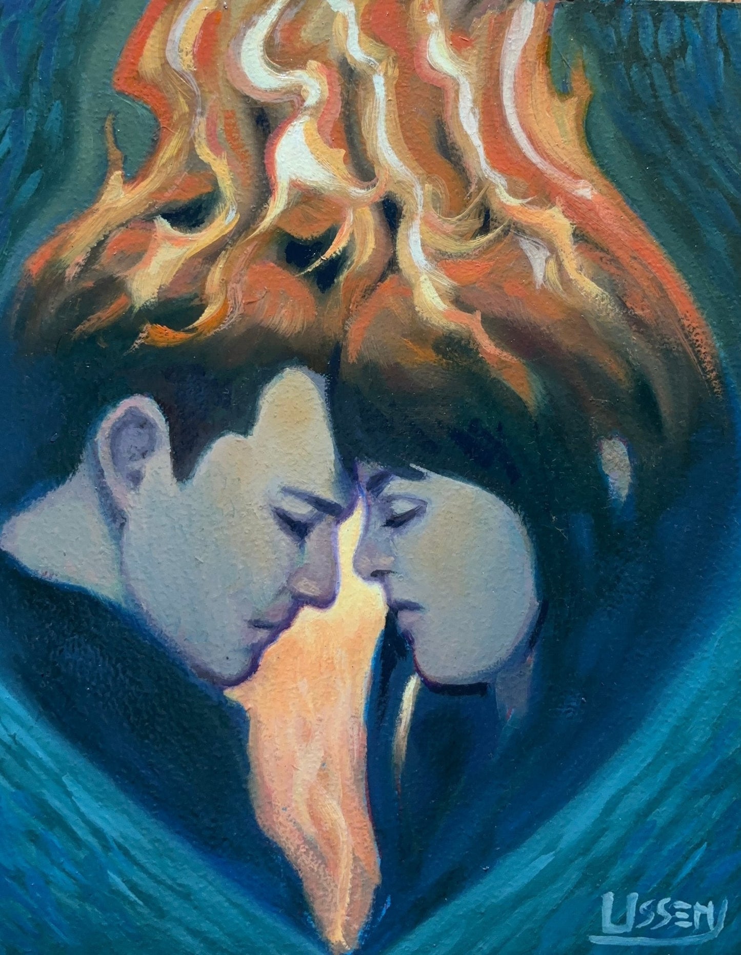 “Embrace of Flames” oil 8x10 panel - David Ussery