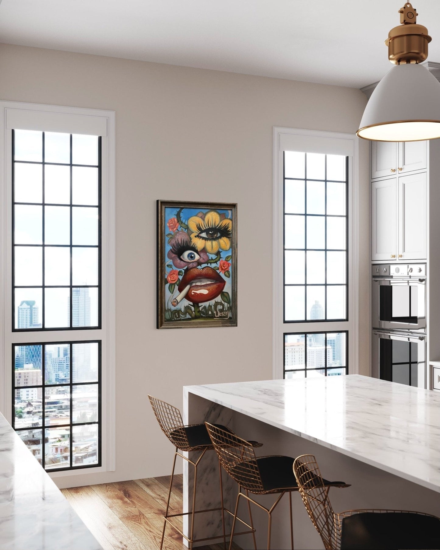 Floral Fusion oil 24x36 Panel, Framed - David Ussery