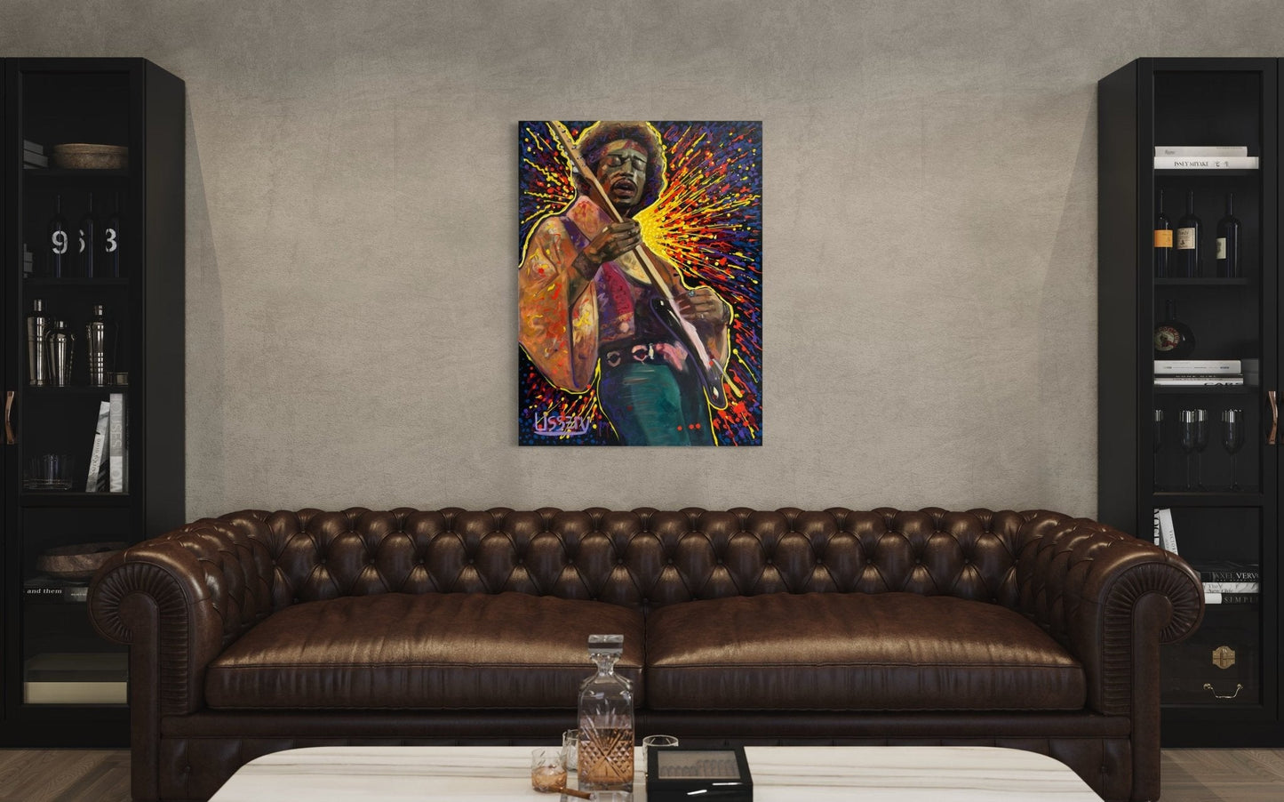 Jimmy’s Fire – Original Jimi Hendrix Acrylic Painting on 30x40 Canvas by David Ussery | Rock & Roll Fine Art - David Ussery