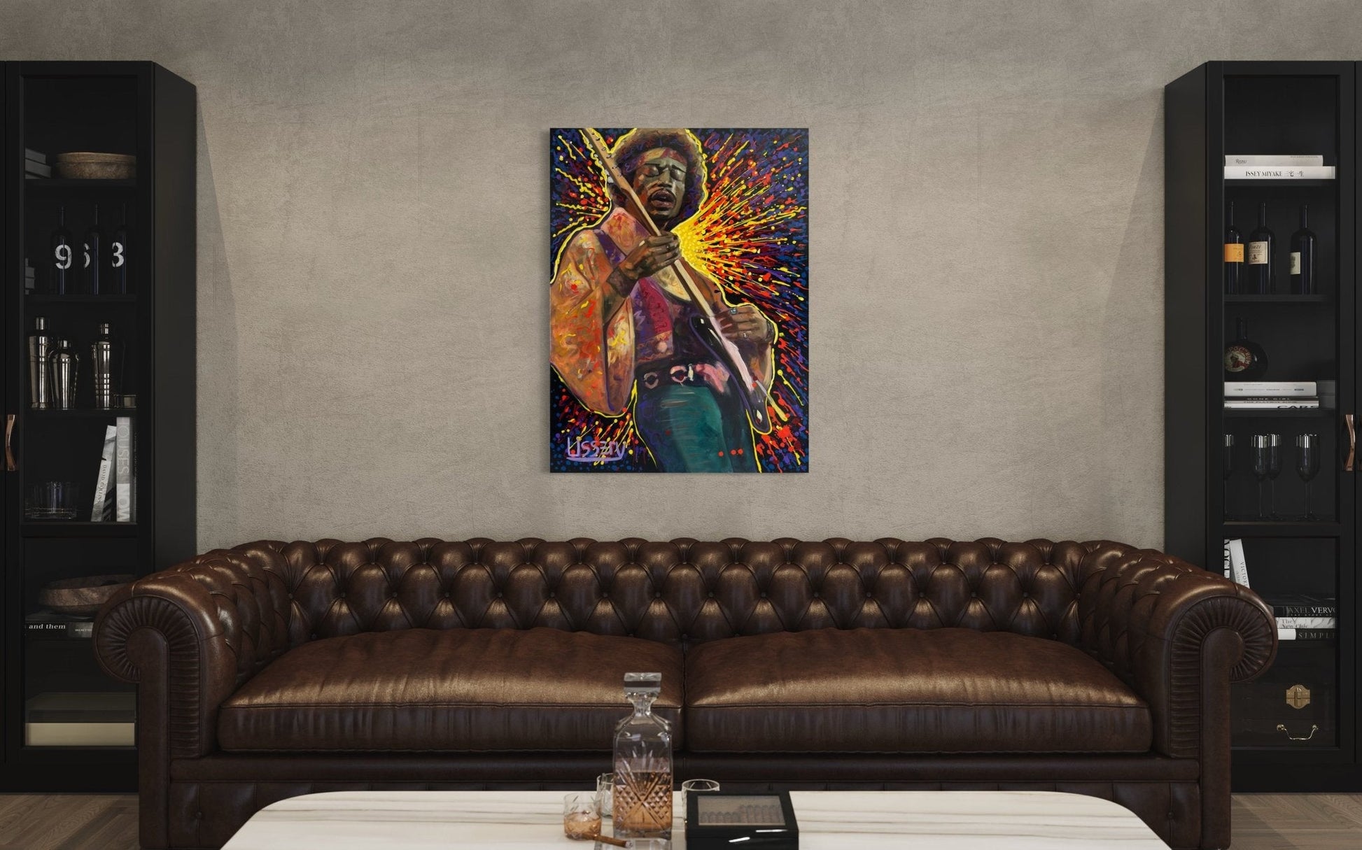 Jimmy’s Fire – Original Jimi Hendrix Acrylic Painting on 30x40 Canvas by David Ussery | Rock & Roll Fine Art - David Ussery