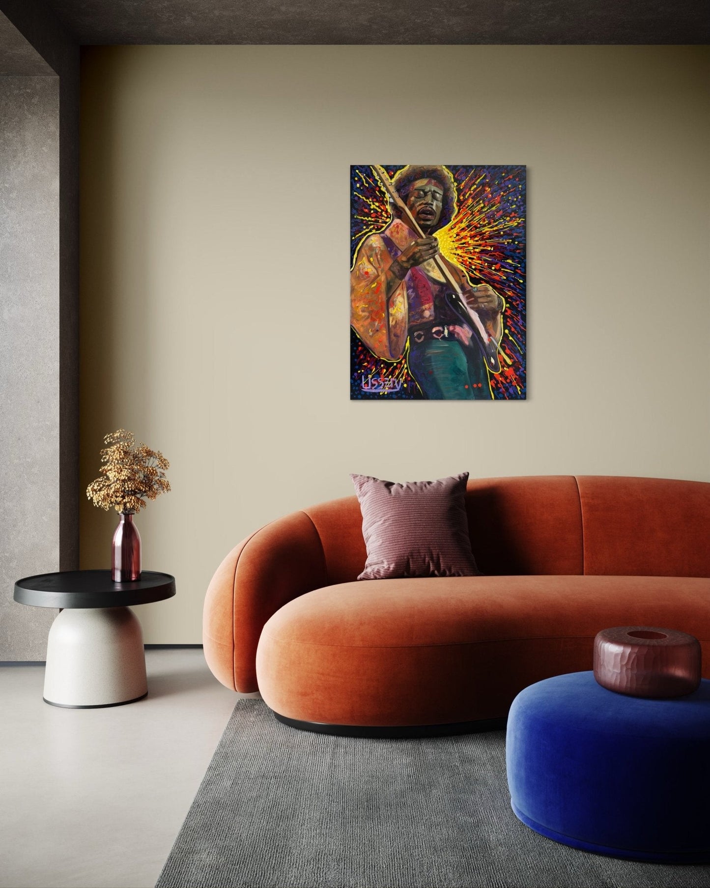 Jimmy’s Fire – Original Jimi Hendrix Acrylic Painting on 30x40 Canvas by David Ussery | Rock & Roll Fine Art - David Ussery