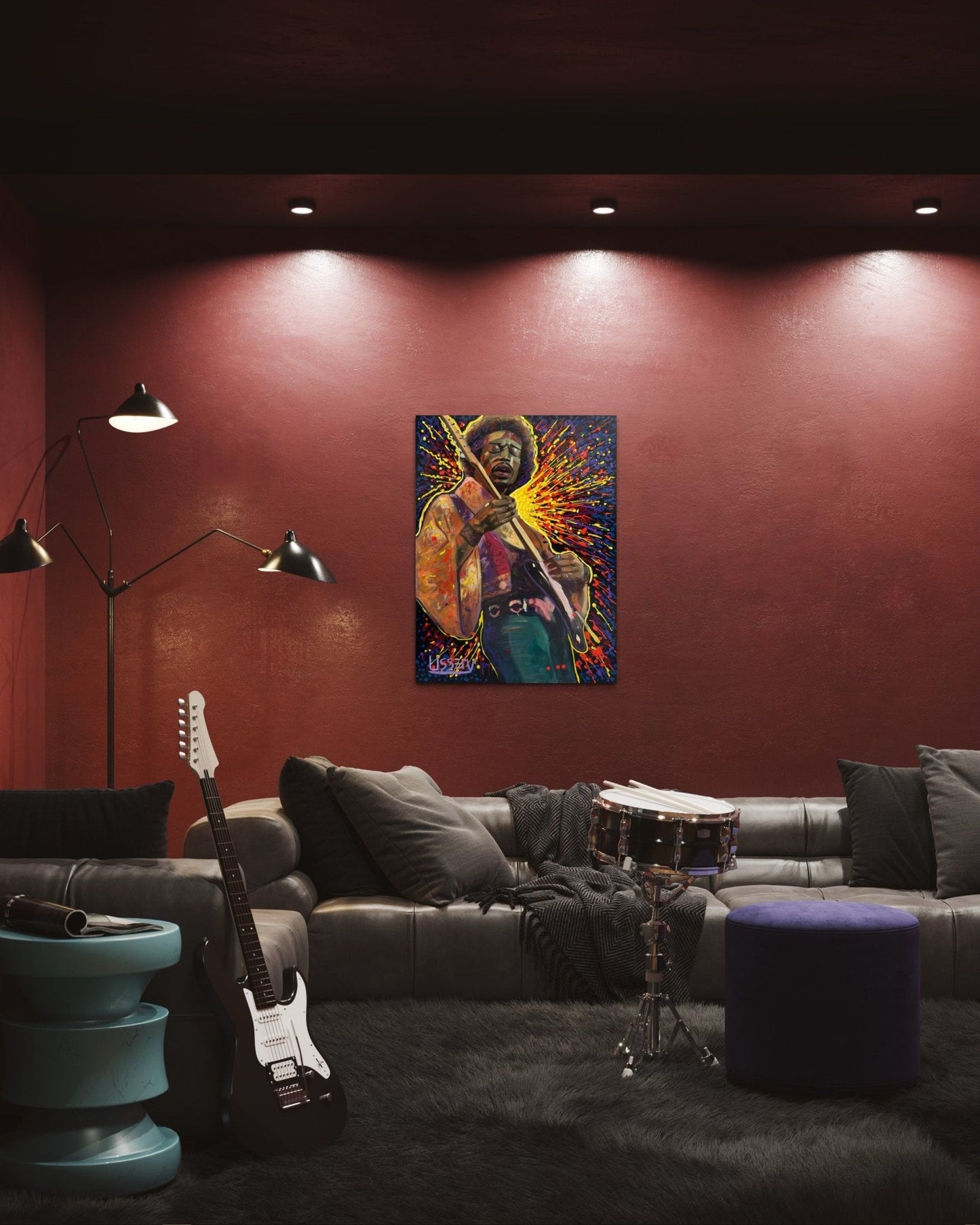 Jimmy’s Fire – Original Jimi Hendrix Acrylic Painting on 30x40 Canvas by David Ussery | Rock & Roll Fine Art - David Ussery